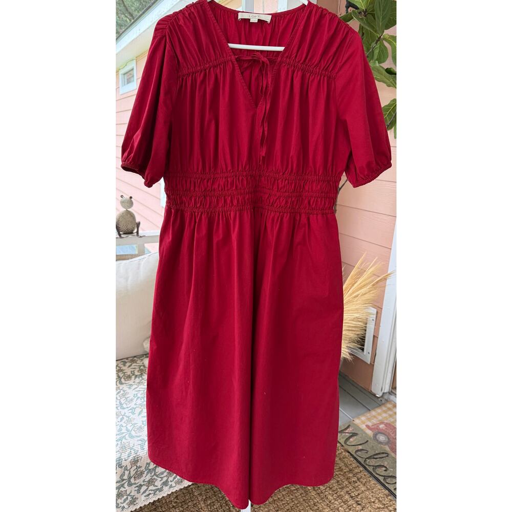 LOFT Burgundy Puff-Sleeve Mini Dress - Picture 3 of 10